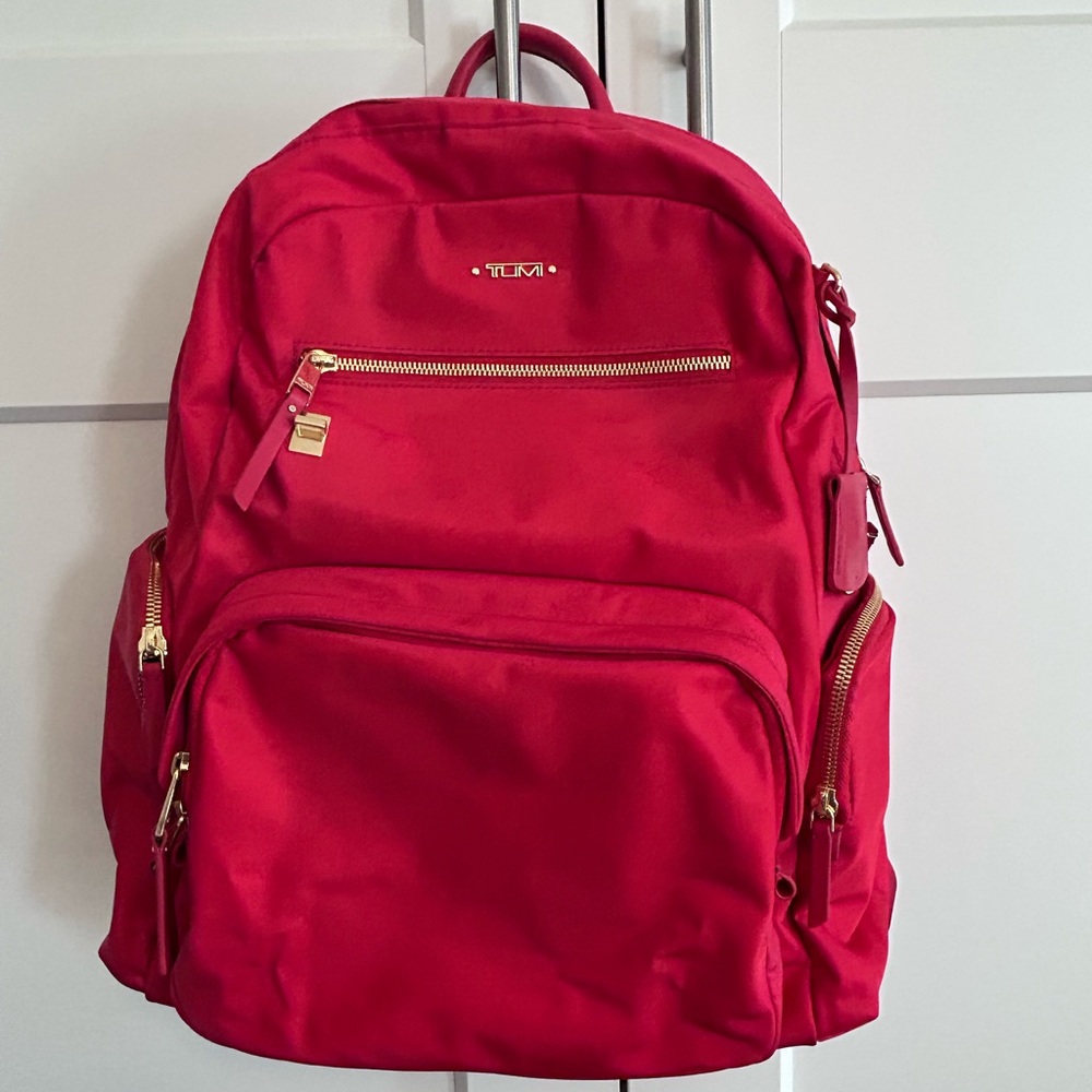 Tumi Crimson Backpack with Golden Details